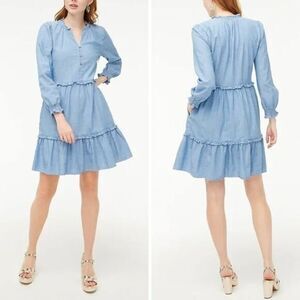NEW J. Crew‎ Chambray ruffle mini denim jean dress, size 8